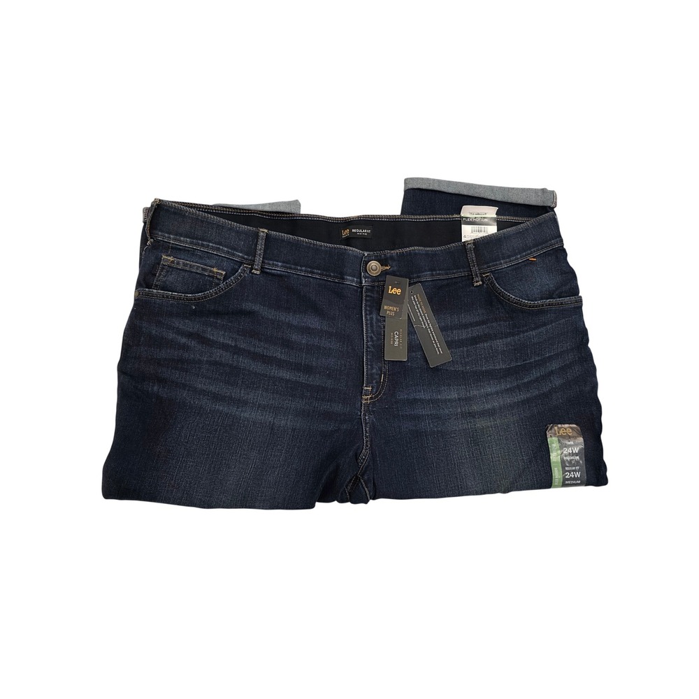Lee Womens Plus 24W Flex Motion Regular Fit Mid Rise Capri Jeans Dark Wash NWT